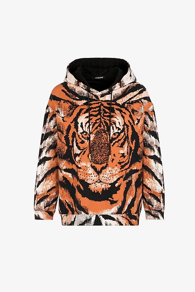 Tiger-Print Cotton Hoodie