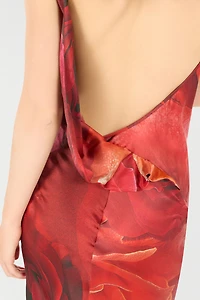 Long Dress With Rose Print And Bejeweled Tiger