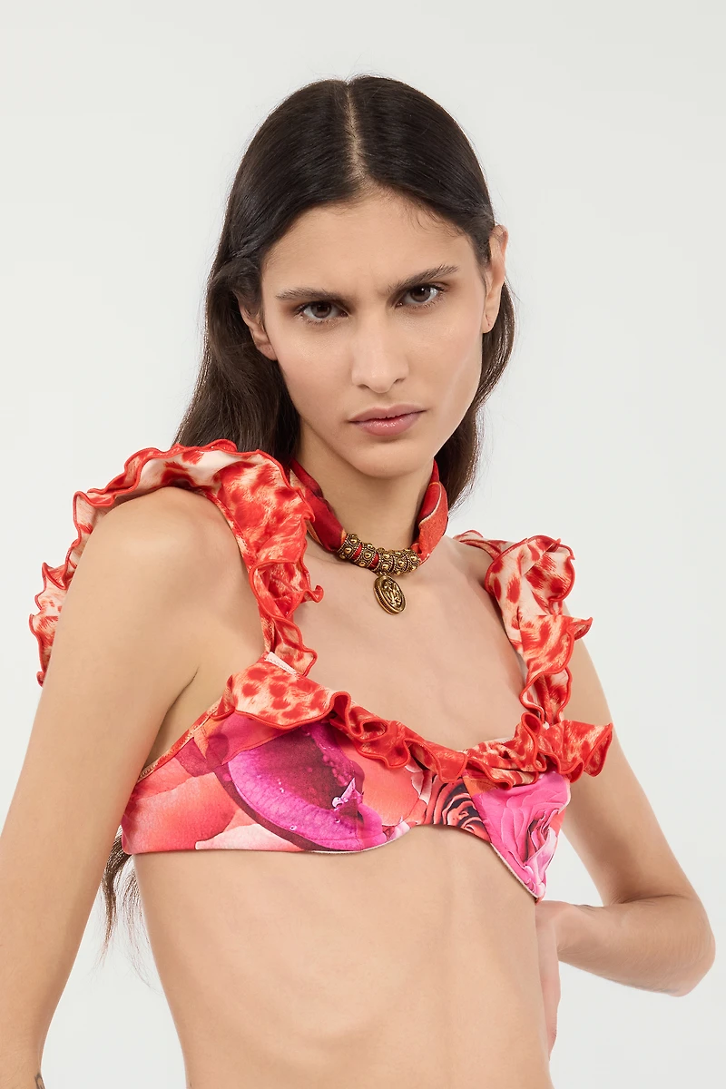 Necklace in metal and printed silk