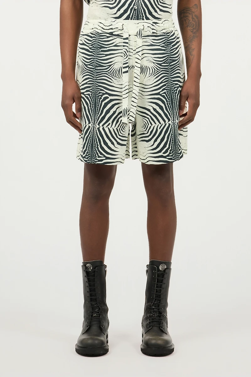 Linen Bermuda Shorts With Mini Zebra Print