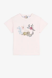 Jaguar And Flower-Print Cotton T-Shirt