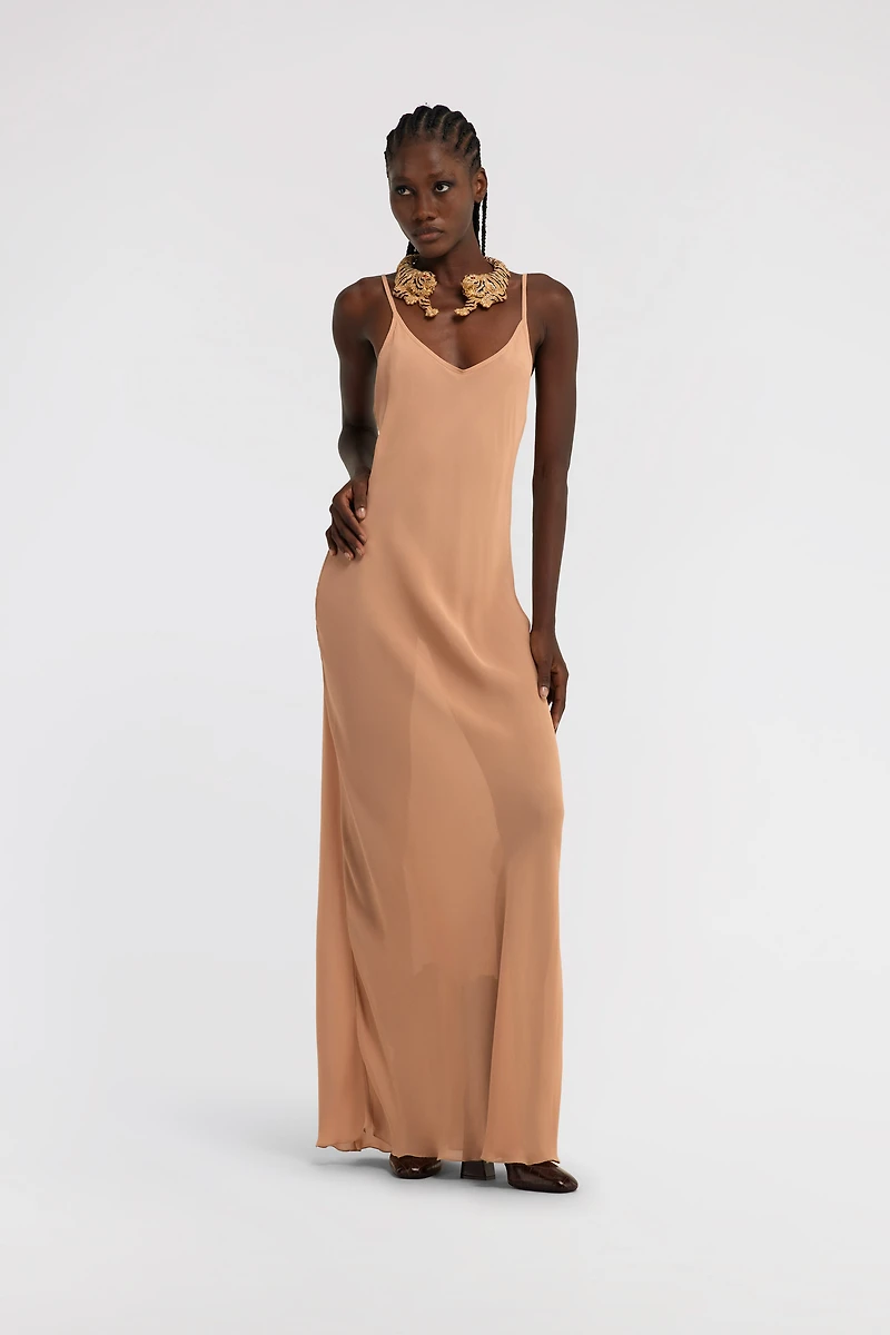 Beige Maxi Slip Dress