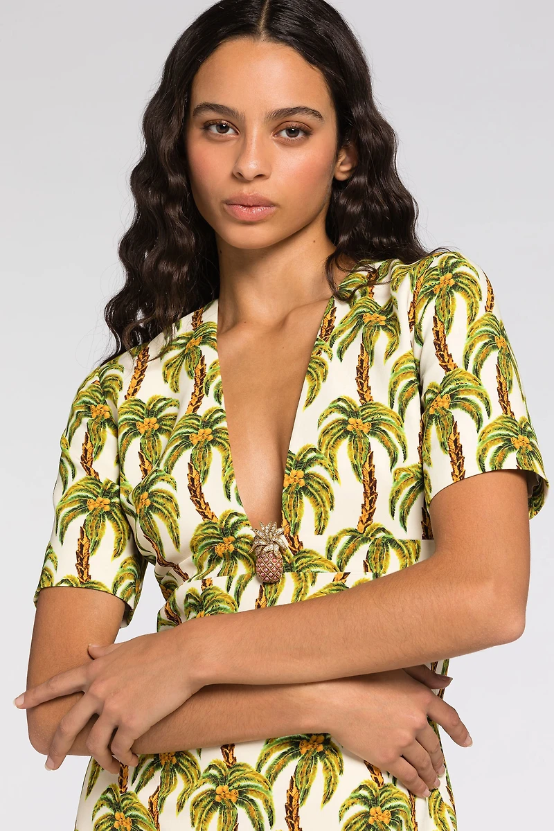 Palm tree-print midi dress