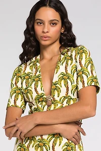 Palm tree-print midi dress