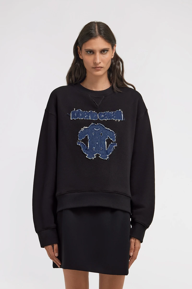 Black Sweatshirt With Denim Logo