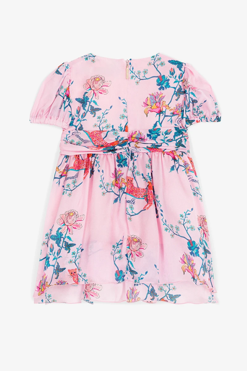 Floral And Jaguar-Print Silk Dress