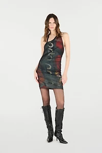 Mini Dress With Rose And Snake Detailing