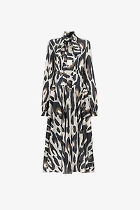 Animal-print linen midi dress