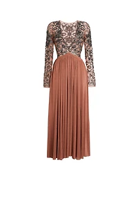 Long V-neck sequin embroidered dress