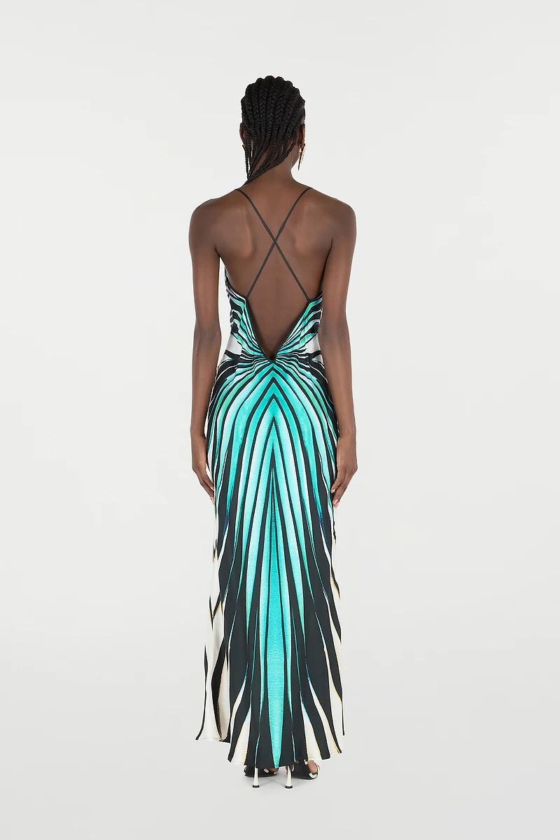 Ray Of Sea Print Silk Maxi Dress