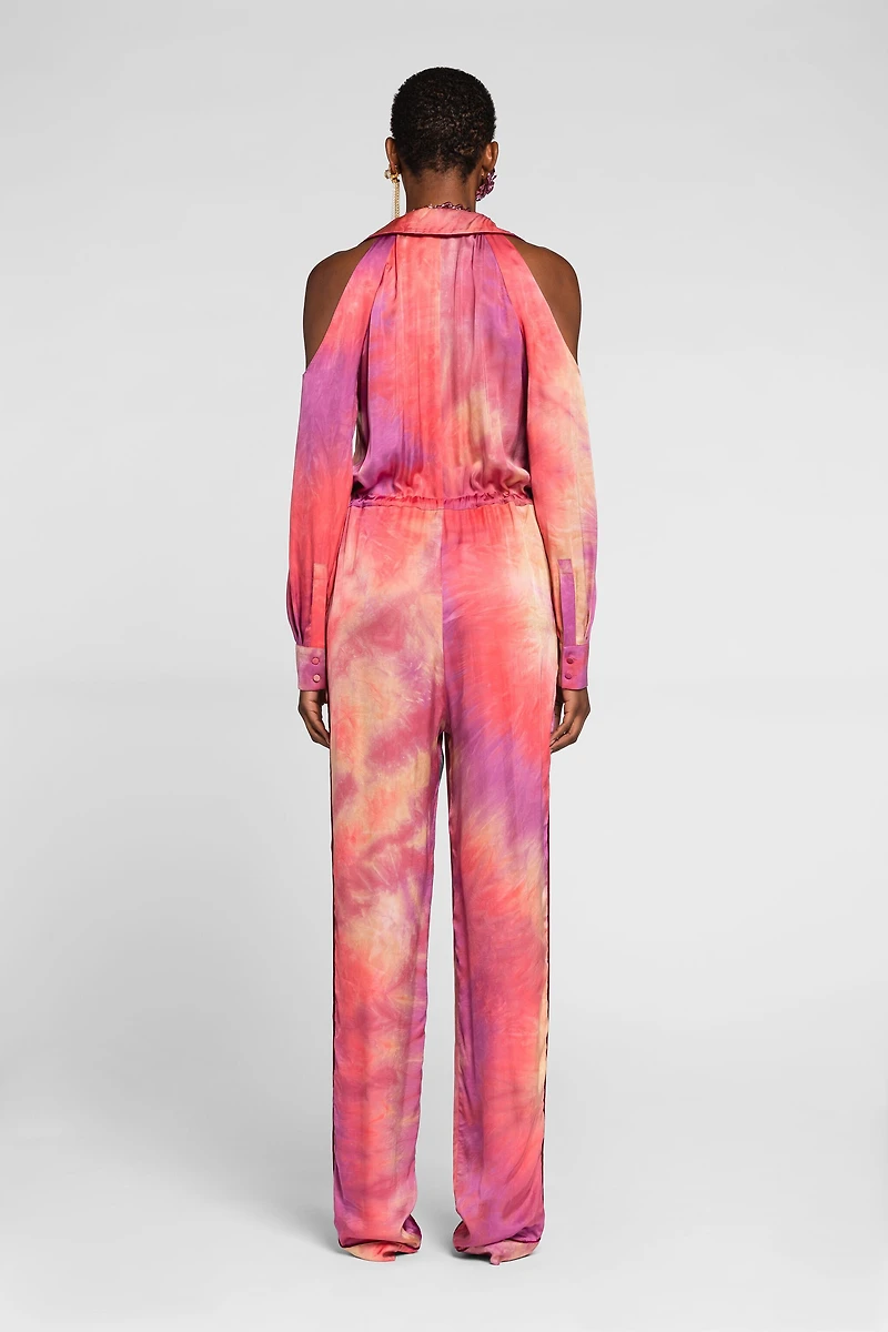 Tie-dye drawstring jumpsuit