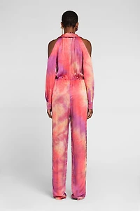 Tie-dye drawstring jumpsuit