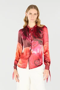 Rose-Print Silk Shirt