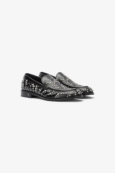 Leather Loafers With Studs And Rhinestones