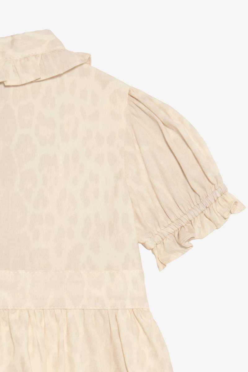 Ivory Dress with Jaguar Skin Print and Ruffles