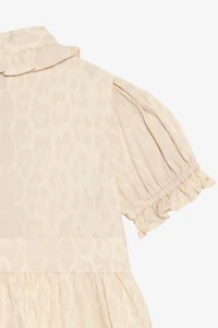 Ivory Dress with Jaguar Skin Print and Ruffles