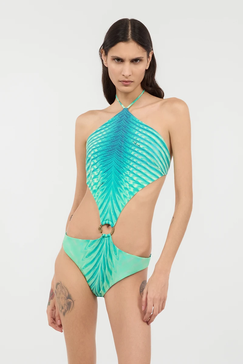 Trikini With Optical Glass Print And Snake Ring