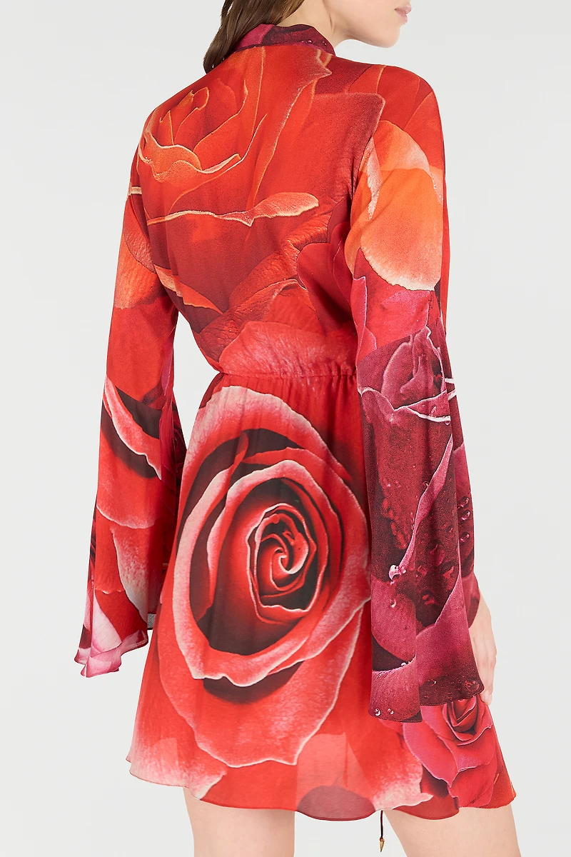 Rose-Print Mini Dress With Pussy-Bow