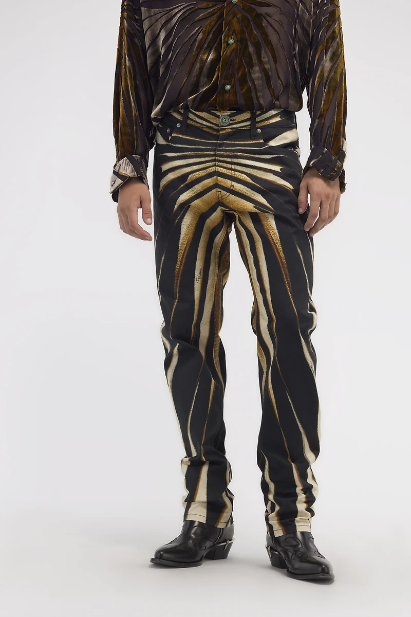 Slim fit jeans with Ray of Gold print