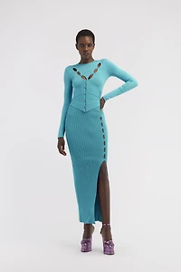Ribbed long skirt with cut-out