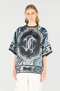 T-Shirt With Mirror Snake Monogram And Marble Print