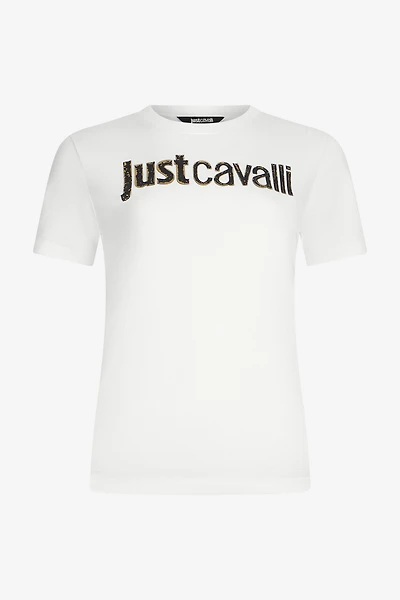 White T-Shirt With Embellished Logo