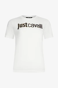 White T-Shirt With Embellished Logo