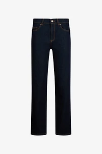 Dark Blue Straight Leg Jeans With Contrast Stitching