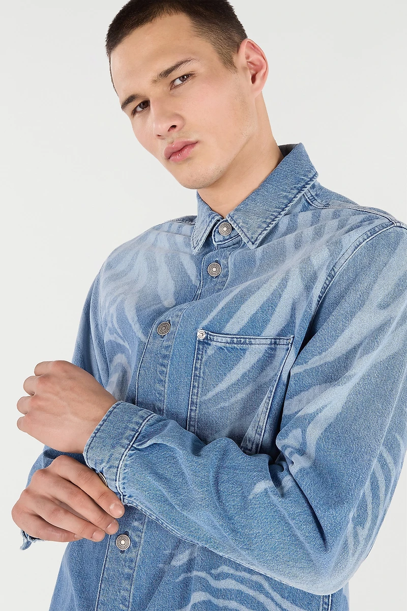 Denim Shirt With Tiger Skin Print