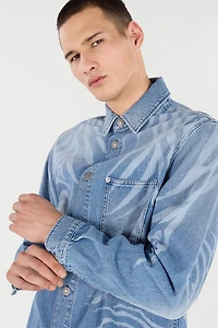 Denim Shirt With Tiger Skin Print
