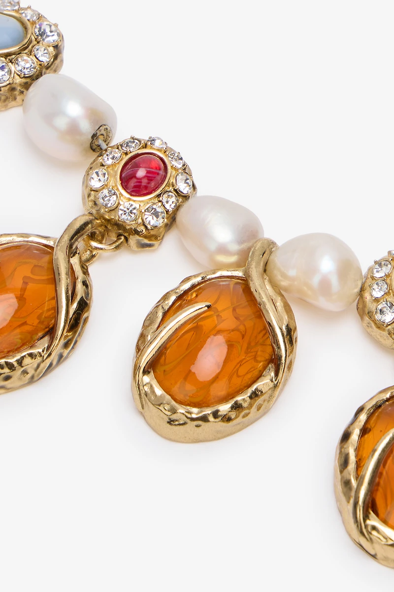 Necklace With Amber-Effect Stones And Pearls