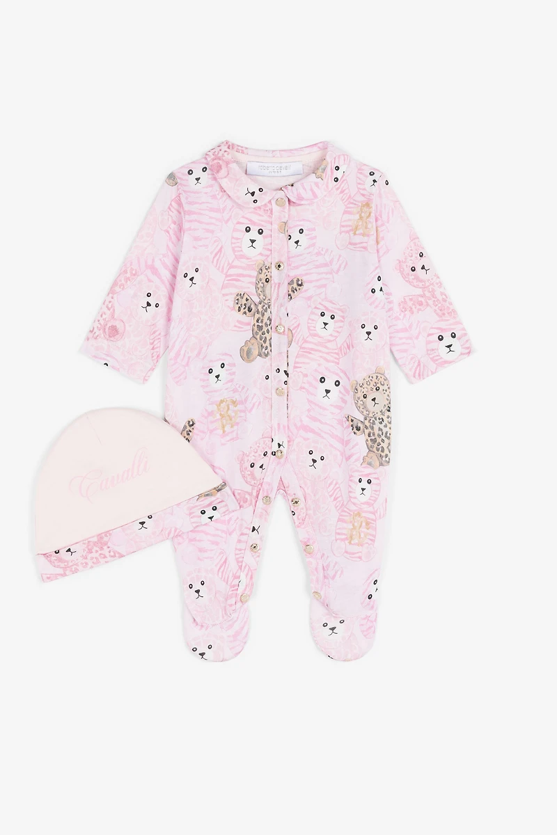 Teddy Bear-Print Cotton Babygrow Set