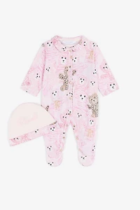 Teddy Bear-Print Cotton Babygrow Set