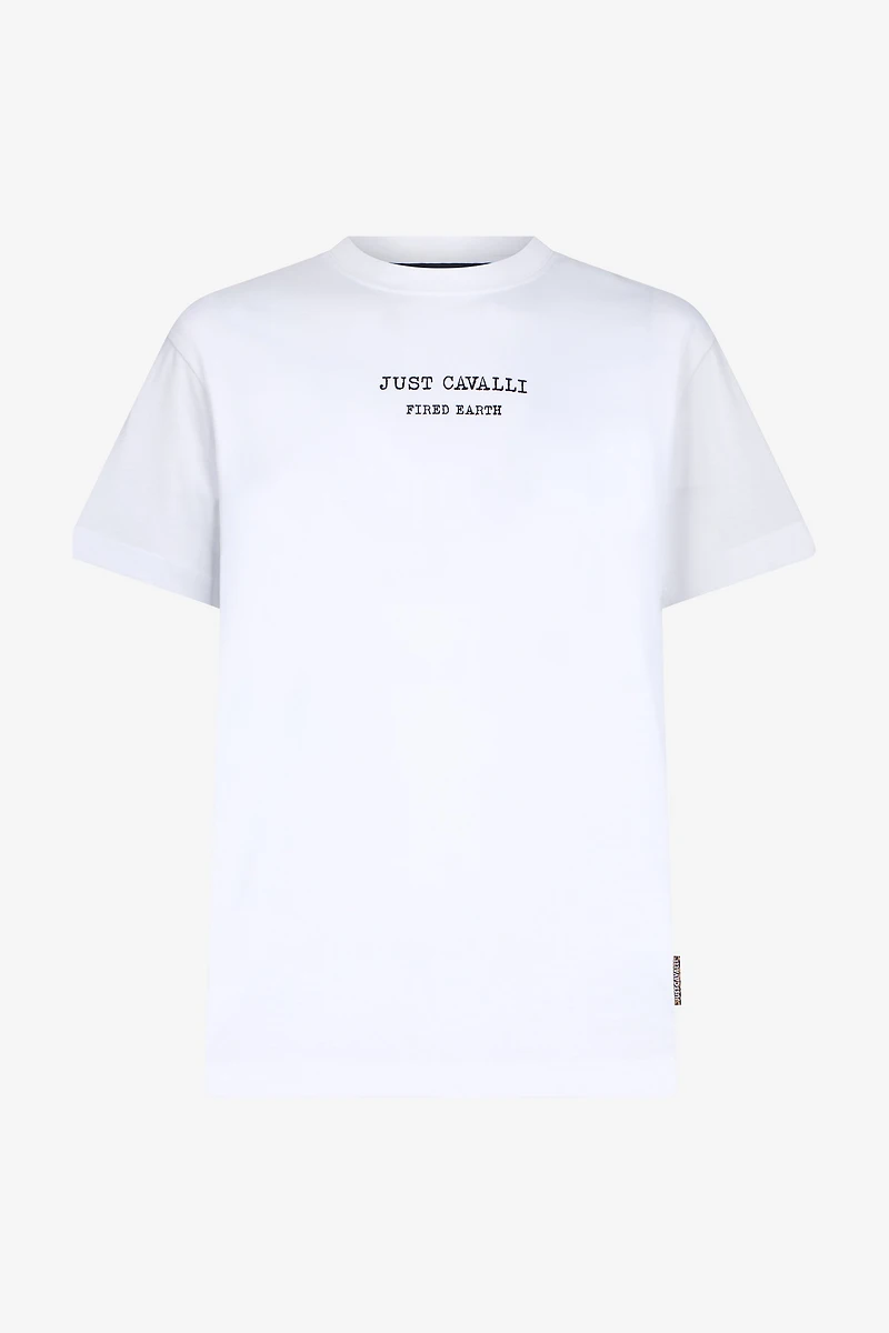 White T-Shirt With Fired Earth Print