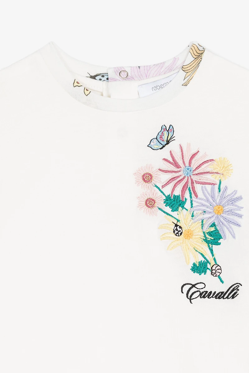 Floral-Embroidered Cotton T-Shirt