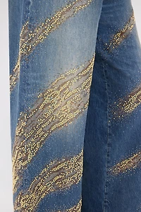 Jeans With Rhinestoned Zebra Pattern