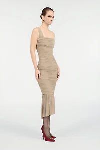 Nude Midi Dress With Ruffles