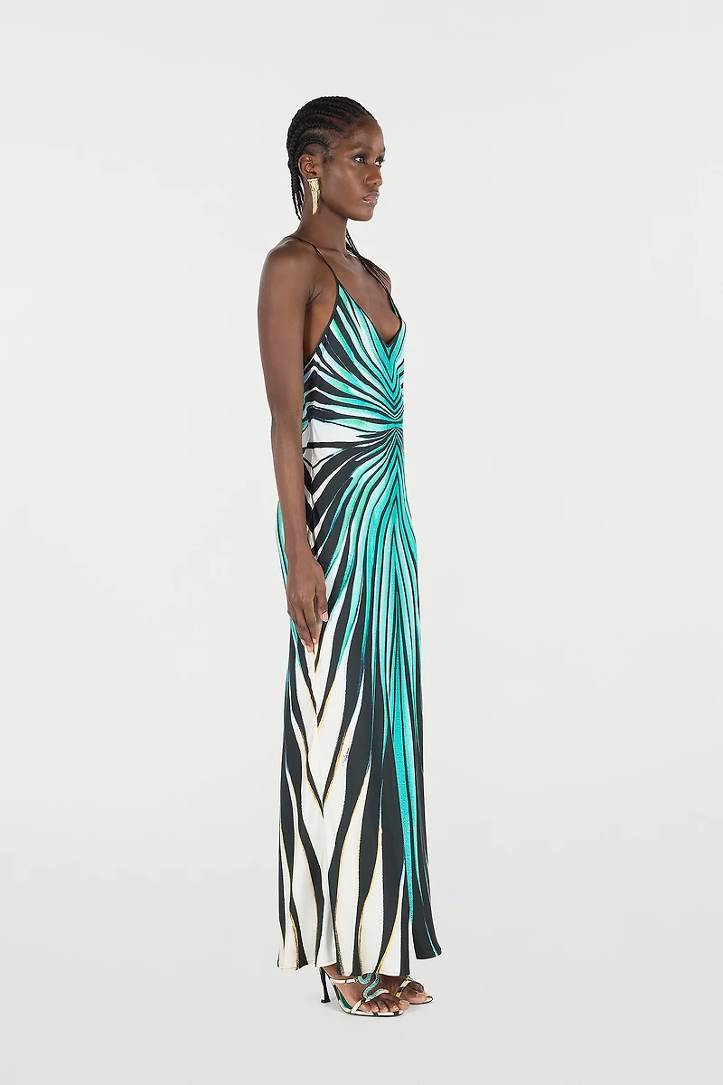 Ray Of Sea Print Silk Maxi Dress