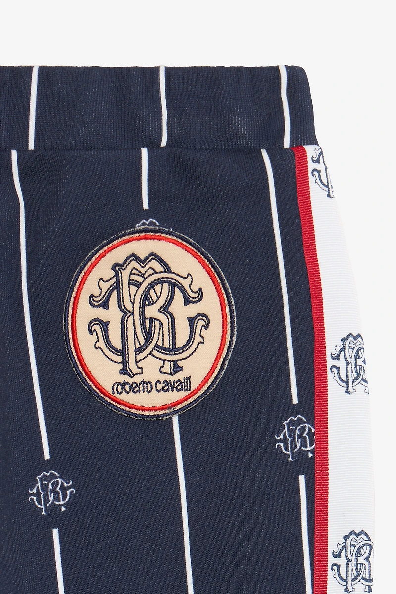 Blue Track Pants with RC Monogram and Stripes