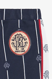Blue Track Pants with RC Monogram and Stripes