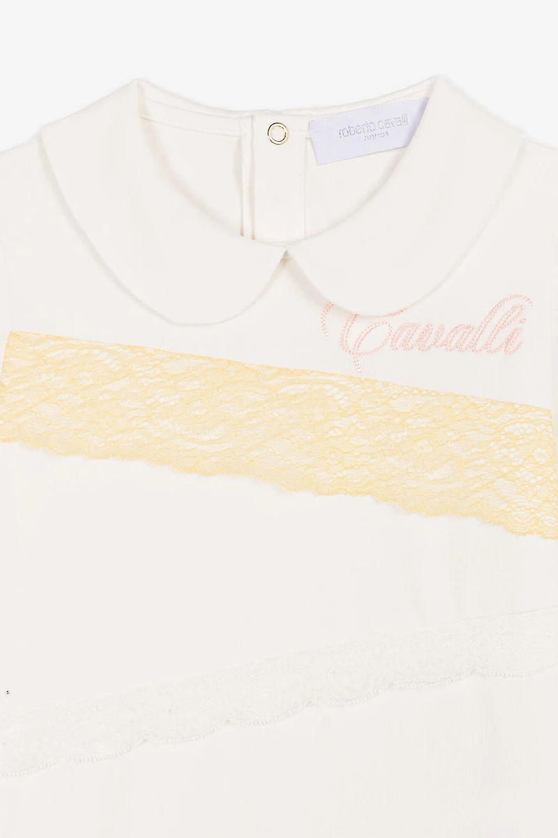 Logo-Embroidered Lace-Trimmed Top