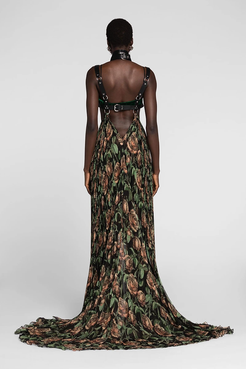 Patterned pleated maxi dress