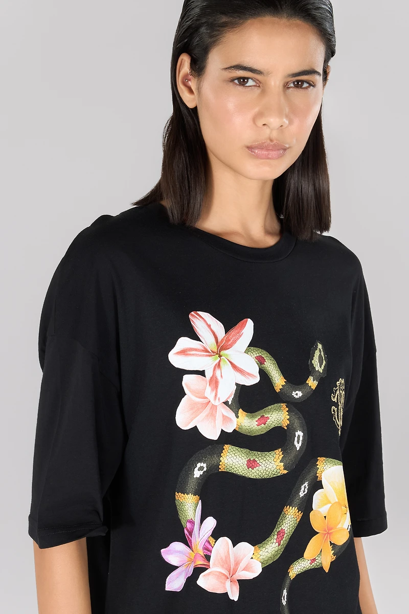 Snake and flower print T-shirt