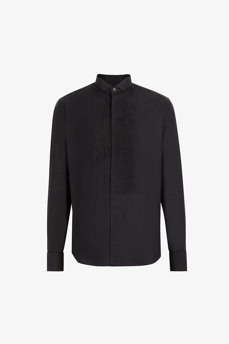 Pleated Bib Cotton Shirt