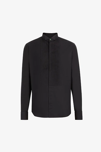 Pleated Bib Cotton Shirt