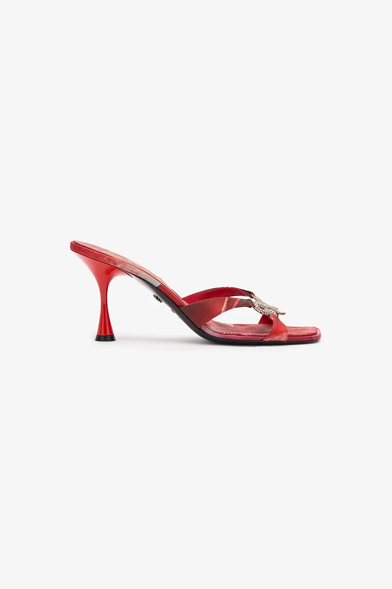 Sandals With Rose Print And Bejeweled Snake