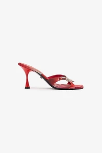 Sandals With Rose Print And Bejeweled Snake