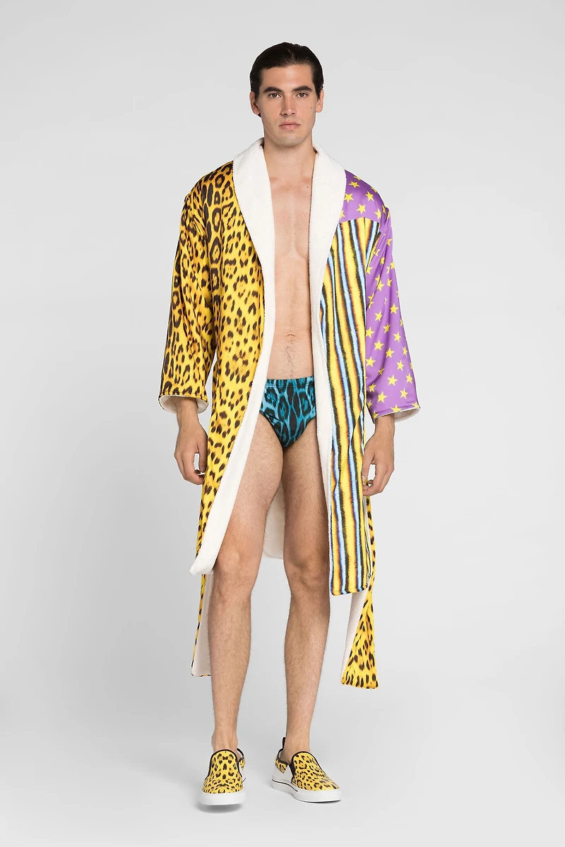Patchwork leopard-print robe
