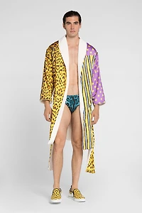 Patchwork leopard-print robe