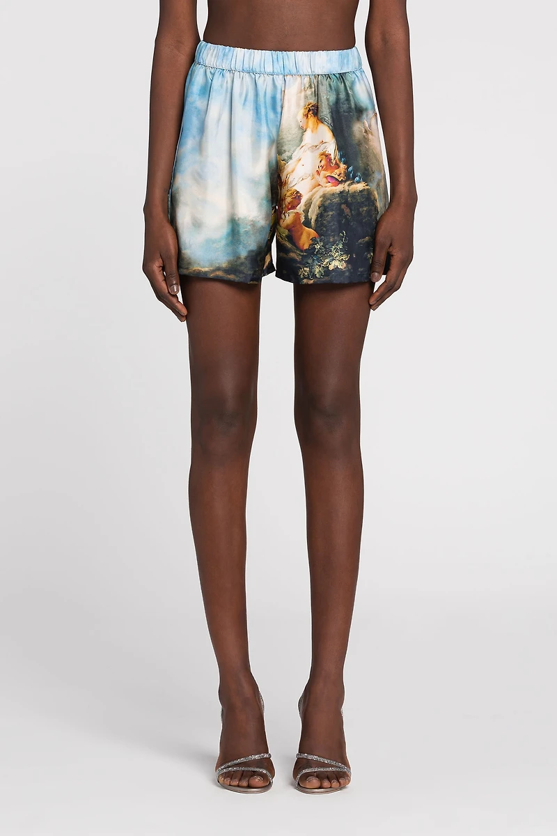 Graphic-print silk shorts